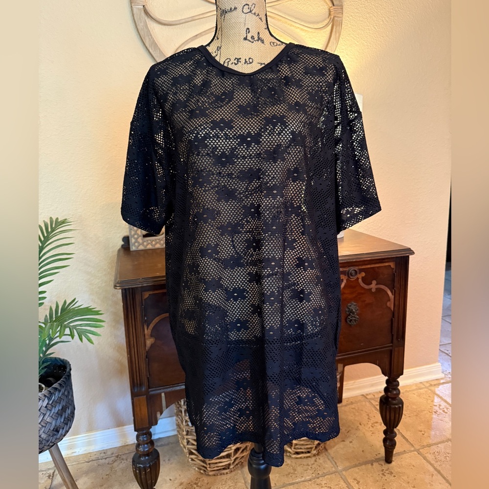 Third Coast Black Flower Crotched Swim Coverup
